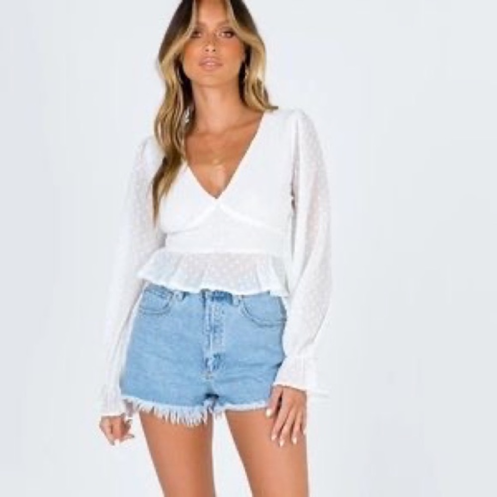Princess Polly long sleeve white sheer shirt with dots